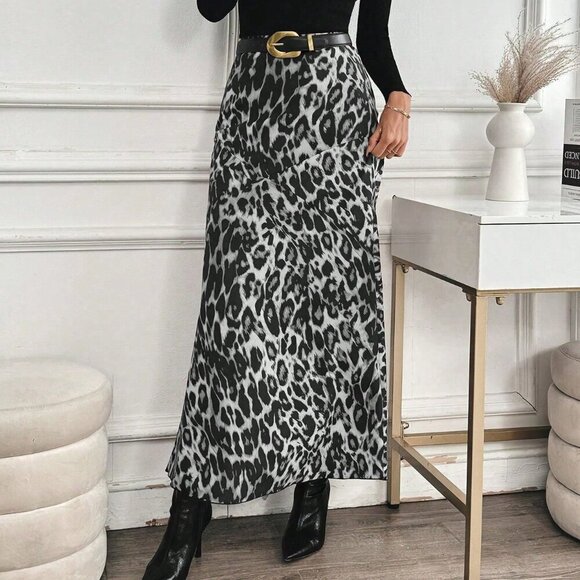 Multicolor Elegant Women's High Waist Leopard Print Maxi Length Skirt - Picture 1 of 6